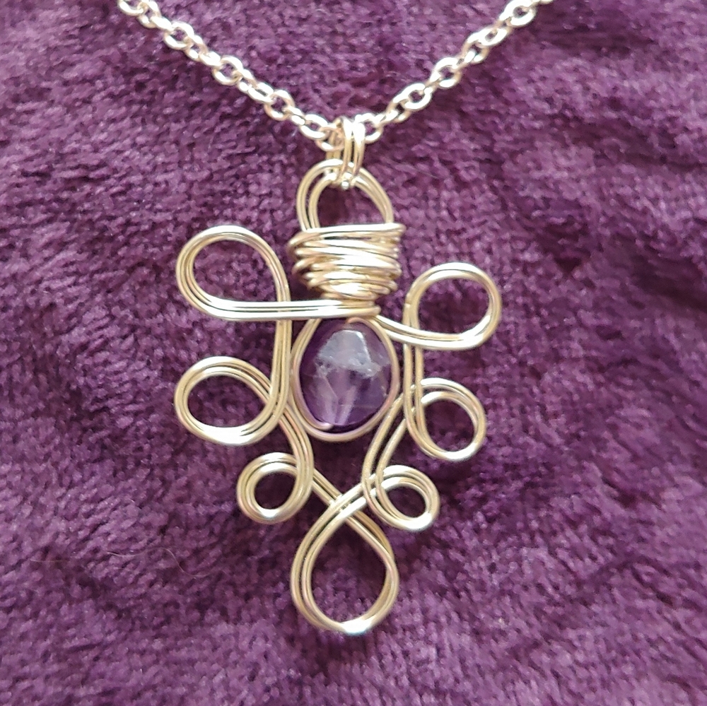Silver & Amethyst Wire-Wrap Necklace 18"